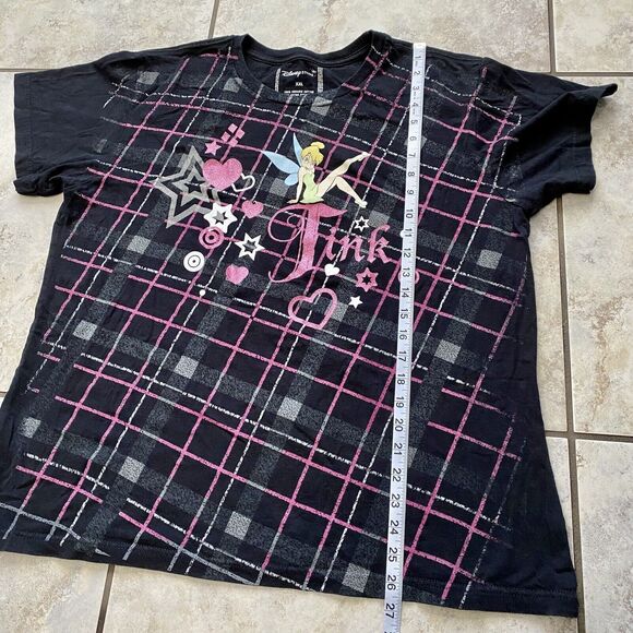 DISNEY STORE TINKERBELLE BLACK PLAID ORGANIC COTTON GLITTER T-SHIRT - SIZE XXL - Picture 3 of 7